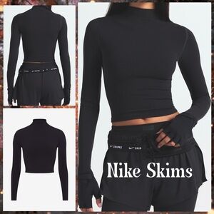 Nike SKIMS Vintage Seamless Mock Neck Crop Top Obsidian